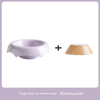 HKM-0606525 High Leg Ceramic Cat Food Bowl with Wooden Base - Multiple Colors Available