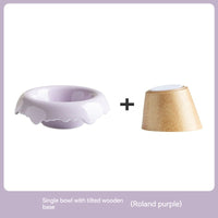 HKM-0606525 High Leg Ceramic Cat Food Bowl with Wooden Base - Multiple Colors Available
