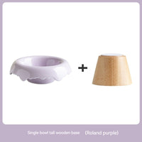 HKM-0606525 High Leg Ceramic Cat Food Bowl with Wooden Base - Multiple Colors Available