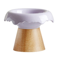 HKM-0606525 High Leg Ceramic Cat Food Bowl with Wooden Base - Multiple Colors Available