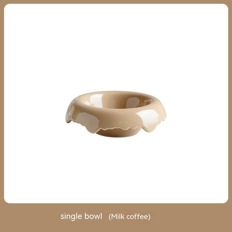 HKM-0606525 High Leg Ceramic Cat Food Bowl with Wooden Base - Multiple Colors Available