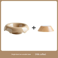 HKM-0606525 High Leg Ceramic Cat Food Bowl with Wooden Base - Multiple Colors Available