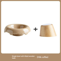 HKM-0606525 High Leg Ceramic Cat Food Bowl with Wooden Base - Multiple Colors Available