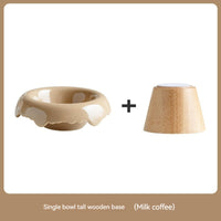 HKM-0606525 High Leg Ceramic Cat Food Bowl with Wooden Base - Multiple Colors Available