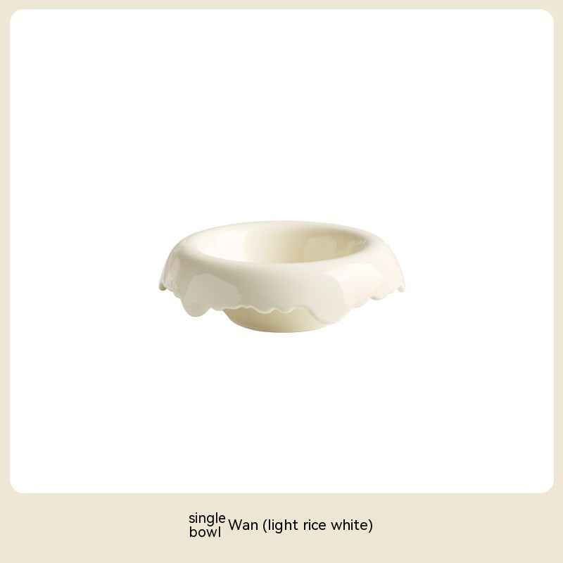 HKM-0606525 High Leg Ceramic Cat Food Bowl with Wooden Base - Multiple Colors Available