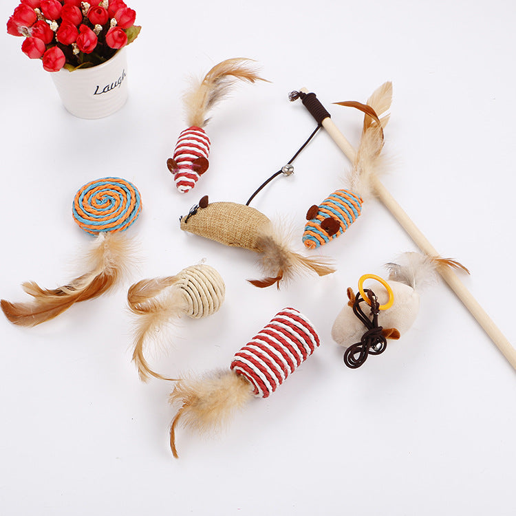 HKM-0607165 Interactive Toy Set with Feather Teasing Bell and Stick for Engaging Playtime Activities