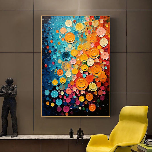 HKM-060819 Colorful Handmade Abstract Oil Painting on Canvas for Living Room and Bedroom Decor, Unstretched and Frameless