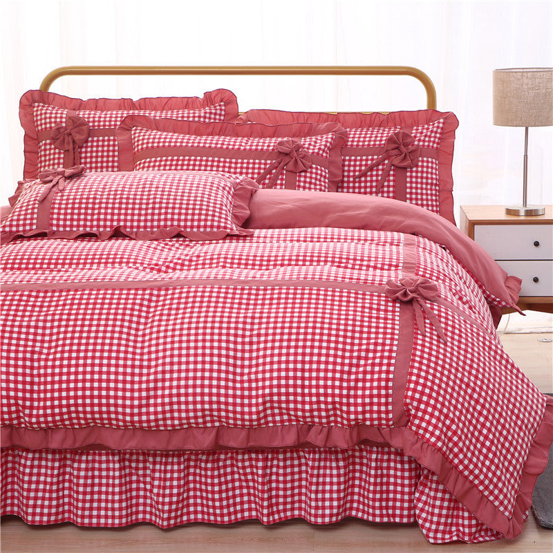 HKM-060883 Korean Style Floral Lace Four-Piece Quilt Set for Queen and King Beds
