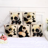 HKM-060947 Cartoon Panda Linen & Cotton Pillowcase Cover with PP Cotton Filling