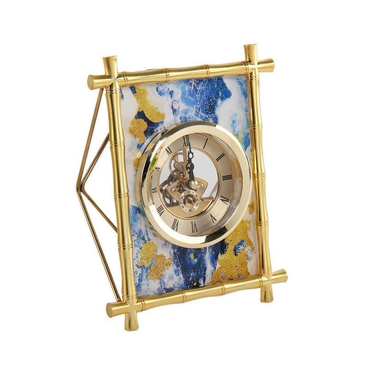HKM-060947 European Style Silent Metal Table Clock for Home and Office Decoration - Rectangular Design, Battery Operated, 22x17cm
