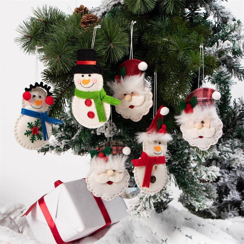 HKM-061011 Old Man Snowman Christmas Tree Pendants - Set of 6 Non-Woven Fabric Decorations