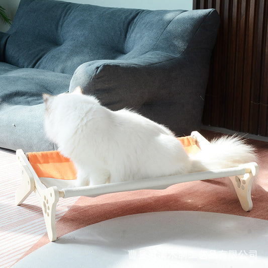 HKM-0610365 Solid Wood One-Piece Cat Hanging Bed for Windowsill Sunbathing 58x37x16cm