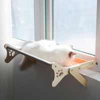 HKM-0610365 Solid Wood One-Piece Cat Hanging Bed for Windowsill Sunbathing 58x37x16cm
