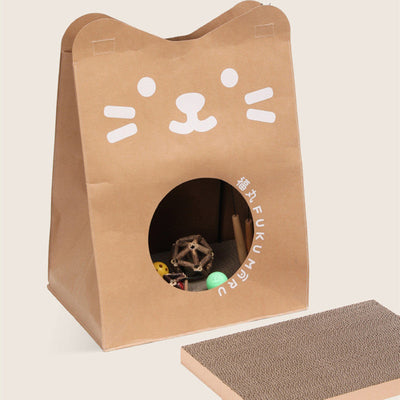 HKM-0612157 Kraft Paper Cat Nest with Integrated Scratch Board - Washable & Durable Design