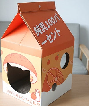 HKM-0612285 Milk Carton Cat Scratcher Toy - High-Density Corrugated Paper, Multiple Flavors