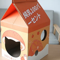 HKM-0612285 Milk Carton Cat Scratcher Toy - High-Density Corrugated Paper, Multiple Flavors