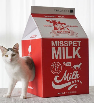 HKM-0612285 Milk Carton Cat Scratcher Toy - High-Density Corrugated Paper, Multiple Flavors
