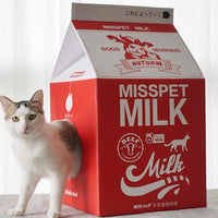 HKM-0612285 Milk Carton Cat Scratcher Toy - High-Density Corrugated Paper, Multiple Flavors
