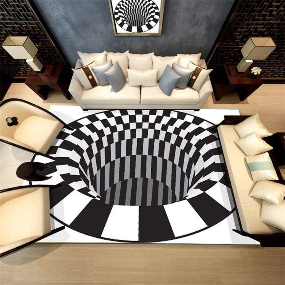 HKM-061267 3D Vortex Illusion Round Carpet - Mulberry Silk Optical Floor Mat, Size Options Available