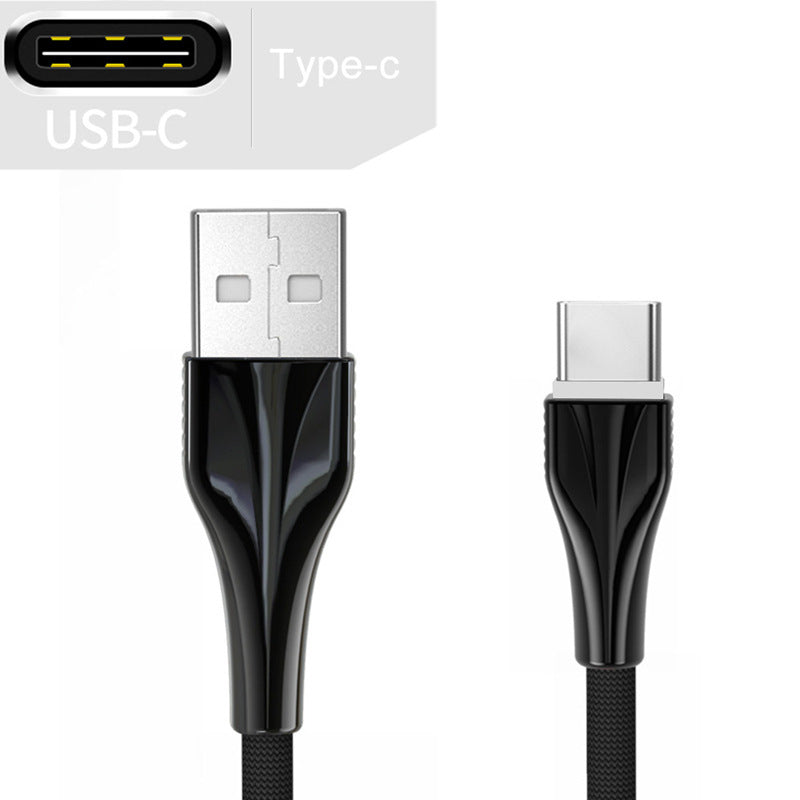 HKM-061267 Aluminum Alloy Braided Mobile Phone Data Cable - 1m, Fast Charging, Compatible with TYPE-C, Micro USB, Apple