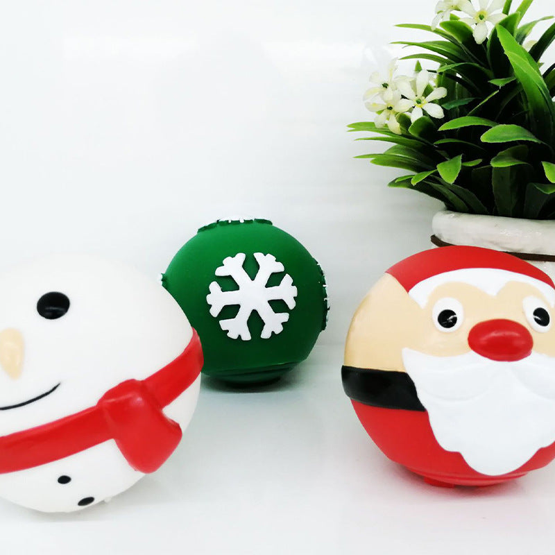 HKM-061331 Interactive Christmas Food Dropping Ball Pet Toy - Bite-Resistant Vinyl Design