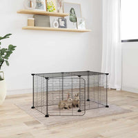 HKM-0613693 Spacious 8-Piece Black Pet Cage Set with Door for Training and Play