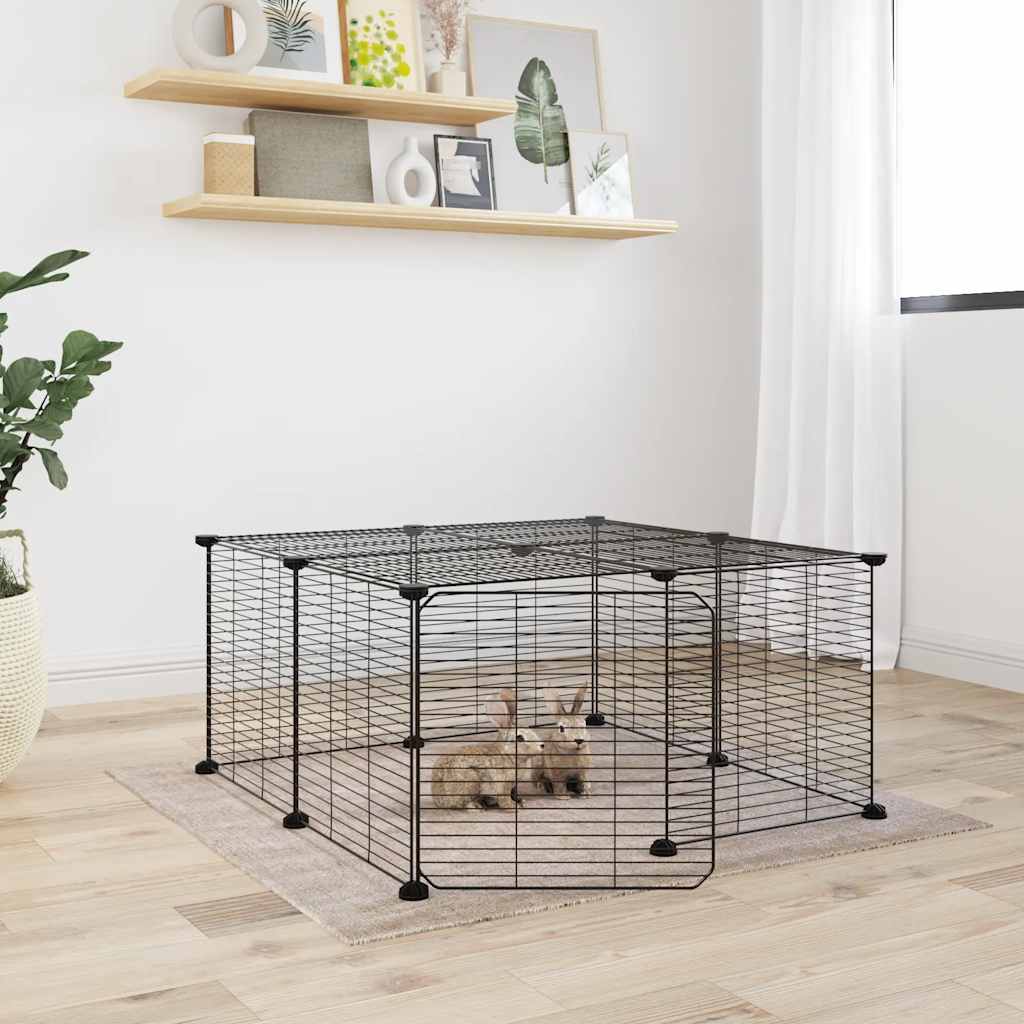HKM-0613693 Spacious 8-Piece Black Pet Cage Set with Door for Training and Play