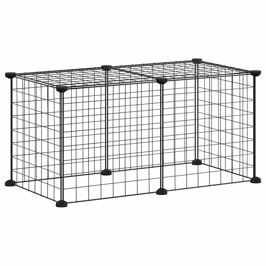HKM-0613693 Spacious 8-Piece Black Pet Cage Set with Door for Training and Play