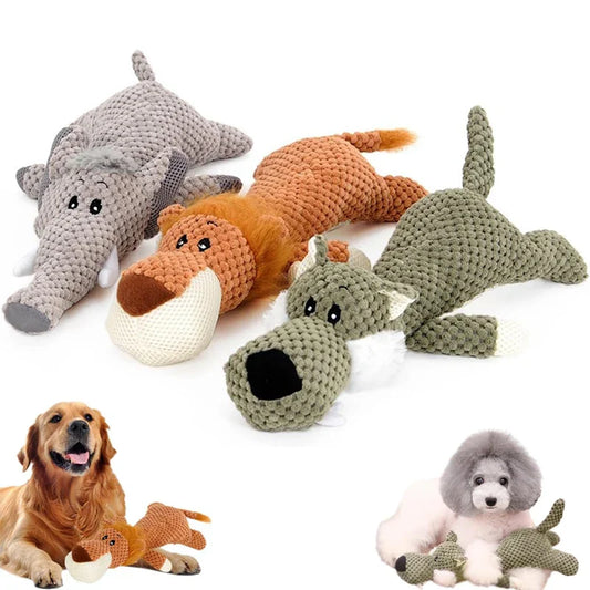 HKM-061395 Indestructible Plush Dog Toy for Aggressive Chewers - Squeaky Stuffed Animal for Small to Medium Dogs