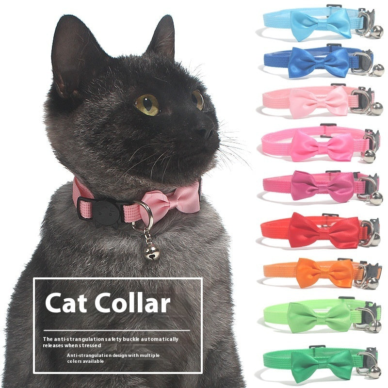 HKM-0614333 Adjustable Multi-Color Striped Nylon Bow Collar with Bell for Cats