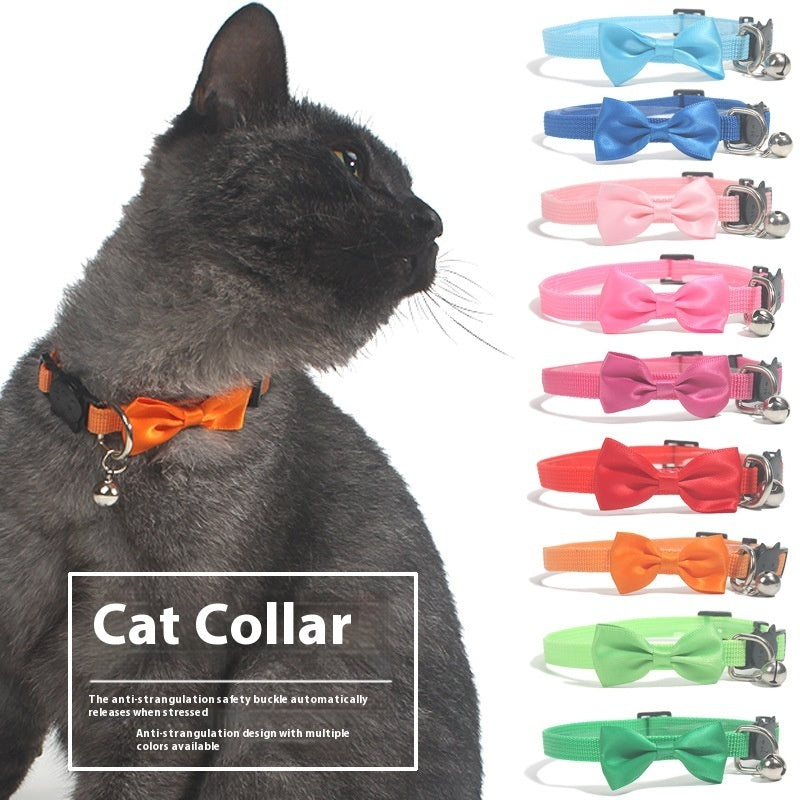 HKM-0614333 Adjustable Multi-Color Striped Nylon Bow Collar with Bell for Cats