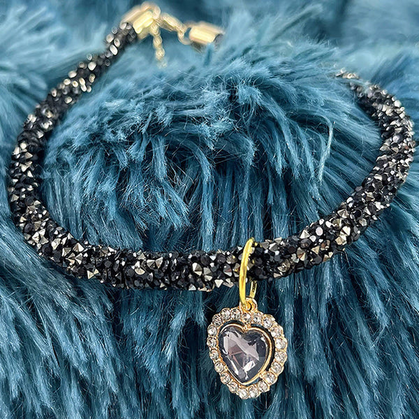 HKM-0614717 Cat Collar with Heart Jewel Pendant and Rhinestone Accents