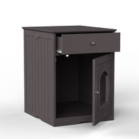 HKM-0615741 Wooden Cat Litter Box Enclosure with Drawer - Indoor Pet Crate and Side Table, Brown Finish