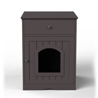 HKM-0615741 Wooden Cat Litter Box Enclosure with Drawer - Indoor Pet Crate and Side Table, Brown Finish