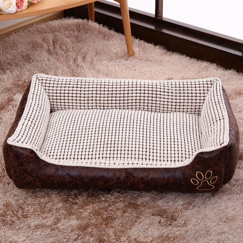 HKM-0616125 Detachable and Washable Dog Cat Mat Bed in Coffee and Beige with Anti-Skid Bottom