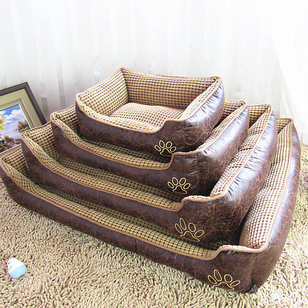 HKM-0616125 Detachable and Washable Dog Cat Mat Bed in Coffee and Beige with Anti-Skid Bottom