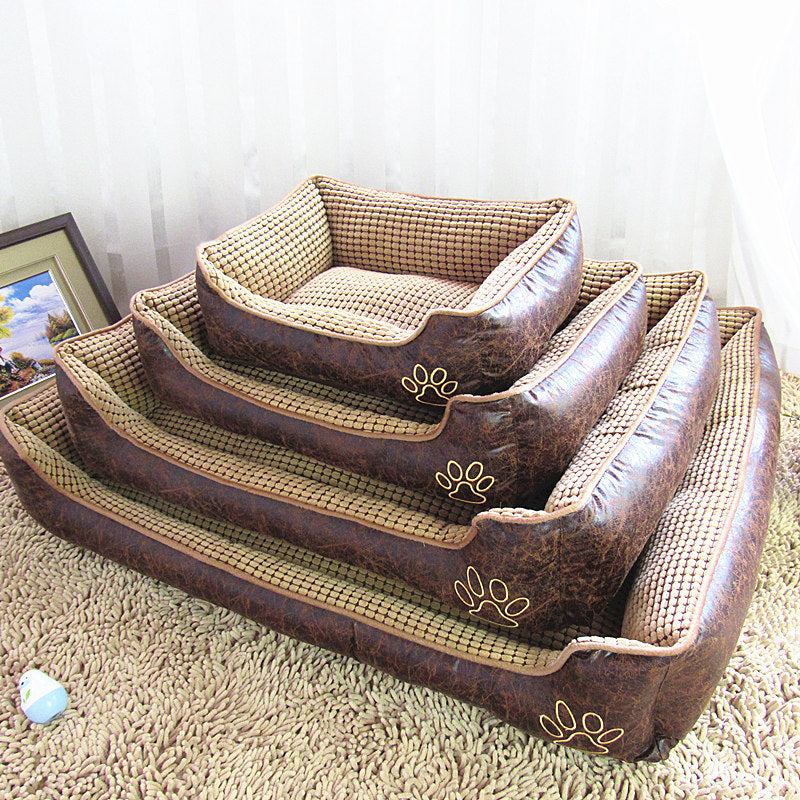 HKM-0616125 Detachable and Washable Dog Cat Mat Bed in Coffee and Beige with Anti-Skid Bottom