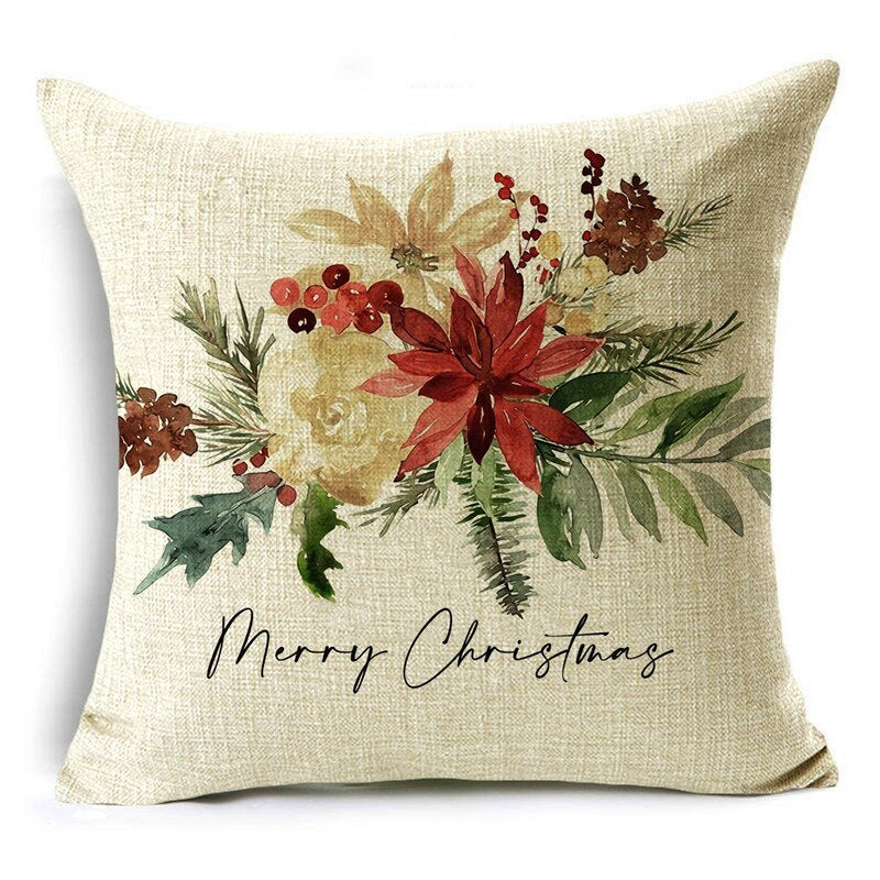 HKM-061715 Linen Christmas Throw Pillow Cover in Encrypted Flax Imitation - 45x45cm for Any Room