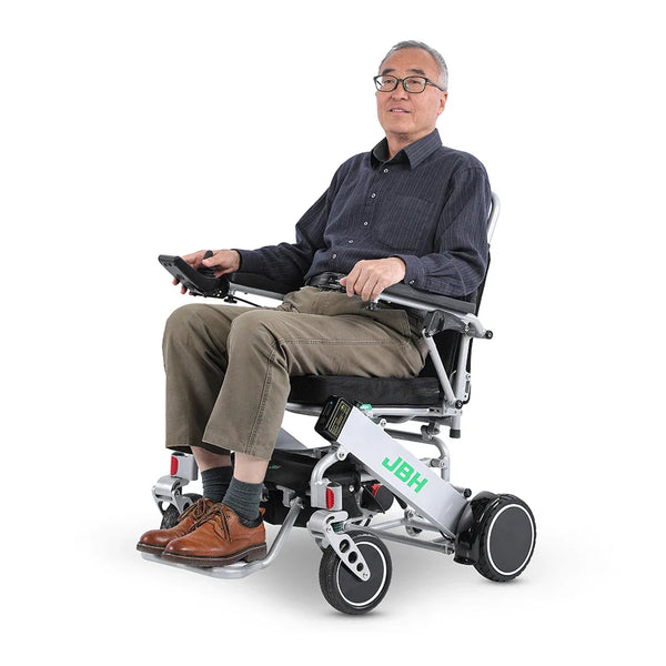 HKM-1274323 Light Folding Electric Wheelchair Dual 250W Motors 24V 12Ah Battery 12.4 Mile Range 353 lb Capacity Aluminum