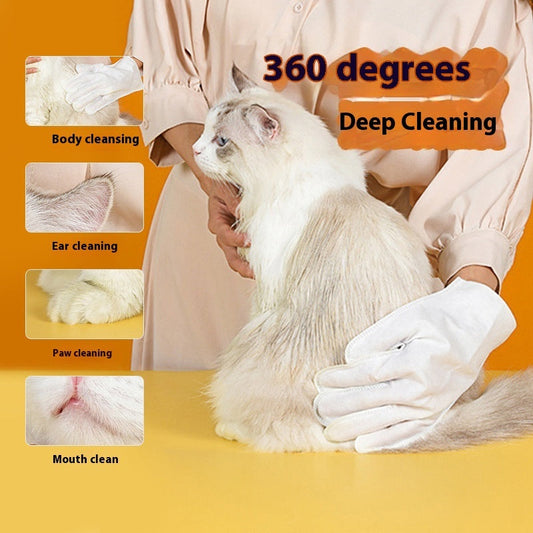 HKM-0619709 Pet Cleaning Gloves - Disposable Wipes for Dogs and Cats, Non-Woven Fabric, 1 Pack of 6 Pieces