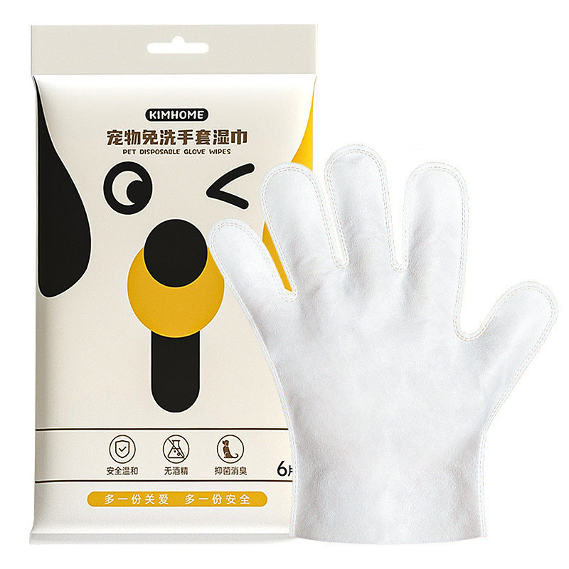 HKM-0619709 Pet Cleaning Gloves - Disposable Wipes for Dogs and Cats, Non-Woven Fabric, 1 Pack of 6 Pieces