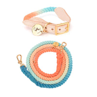 HKM-0619837 Multifunctional Rainbow Gradient Cotton Dog Traction Rope with Hand-Woven Collar Options