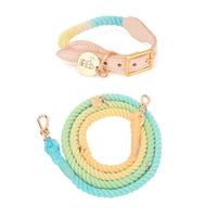 HKM-0619837 Multifunctional Rainbow Gradient Cotton Dog Traction Rope with Hand-Woven Collar Options