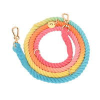 HKM-0619837 Multifunctional Rainbow Gradient Cotton Dog Traction Rope with Hand-Woven Collar Options