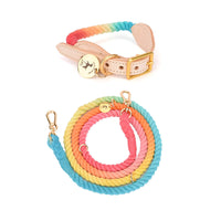 HKM-0619837 Multifunctional Rainbow Gradient Cotton Dog Traction Rope with Hand-Woven Collar Options