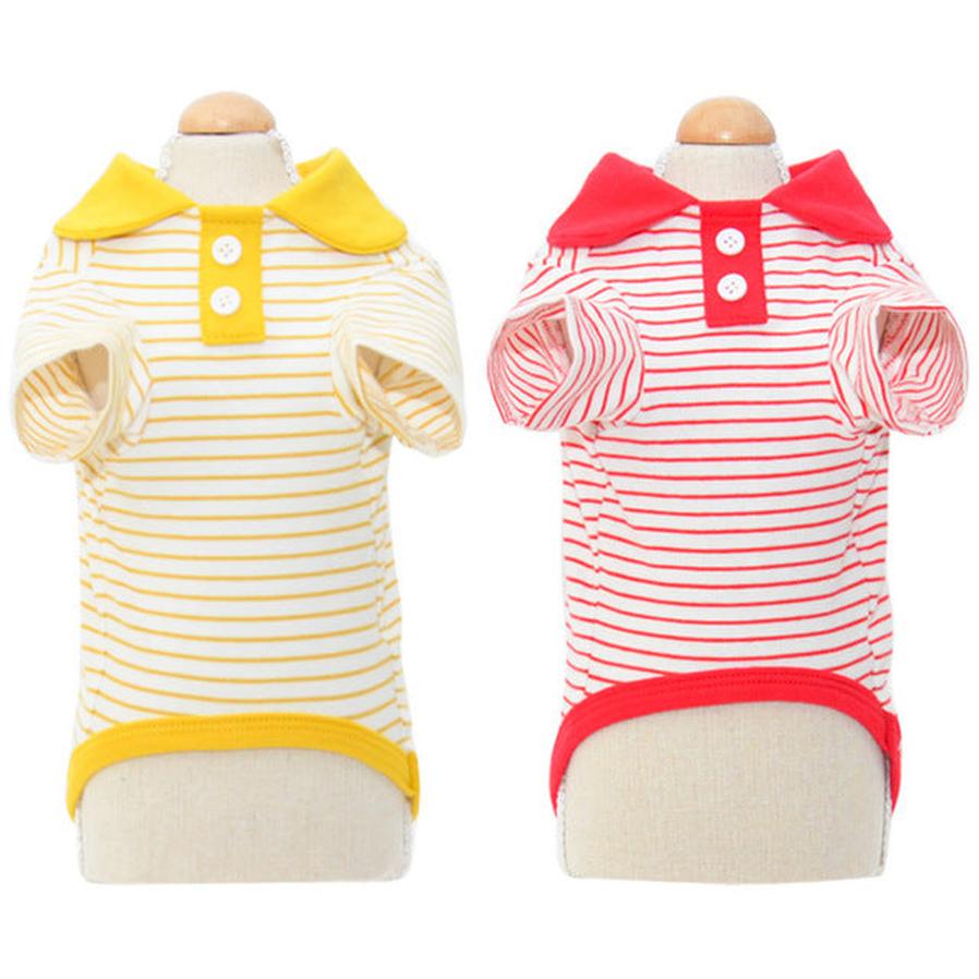 HKM-062099 Colorful Striped Polo Shirt for Pets - Red, Yellow, Green - Soft Cotton Blend