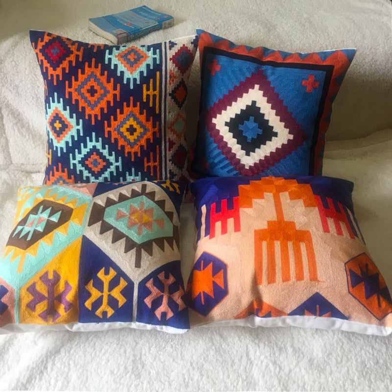 HKM-062099 Three-Dimensional Geometric Cotton Cushion Cover - Retro Nostalgia Style, 45x45 cm