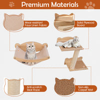 HKM-0621117 Natural Plywood Cat Wall Furniture Set with Hammock, 2-Step Cat Tree, and 3-Step Stairs