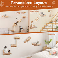 HKM-0621117 Natural Plywood Cat Wall Furniture Set with Hammock, 2-Step Cat Tree, and 3-Step Stairs