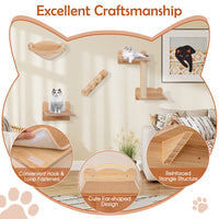 HKM-0621117 Natural Plywood Cat Wall Furniture Set with Hammock, 2-Step Cat Tree, and 3-Step Stairs